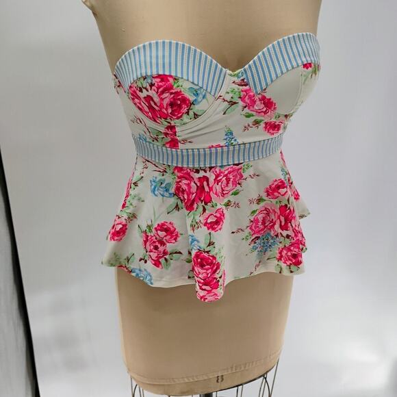 Betsey Johnson High Waist Tankini Swimsuit 2 Piece Underwire Prisoner of Love S - Picture 4 of 16